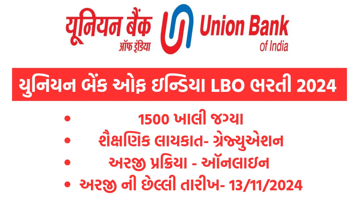 Union Bank of India LBO Recruitment 2024: યુનિયન બેંક ઓફ ઇન્ડિયા LBO ભરતી , 1500 ખાલી જગ્યા, , જુઓ પરીક્ષા પેટર્ન અને અરજી પ્રક્રિયા