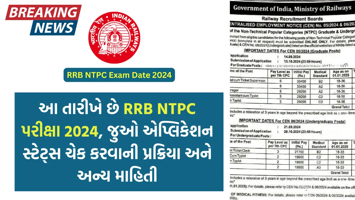 RRB NTPC Exam Date 2024: આ તારીખે છે RRB NTPC પરીક્ષા 2024, જુઓ એપ્લિકેશન સ્ટેટ્સ ચેક કરવાની પ્રક્રિયા અને અન્ય માહિતી