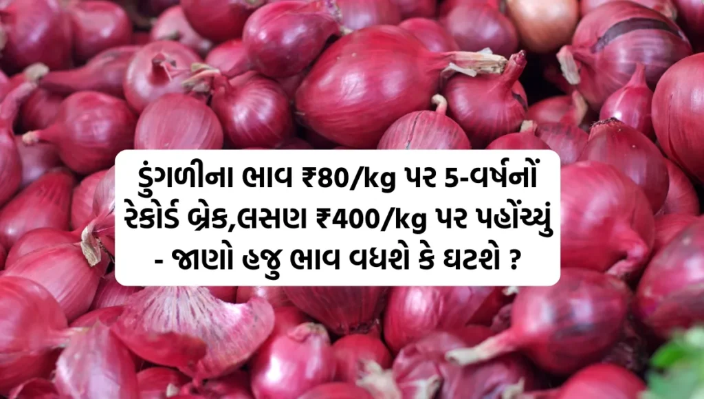 Onion Prices:ડુંગળીના ભાવ ₹80/kg પર 5-વર્ષનોં રેકોર્ડ બ્રેક,લસણ ₹400/kg પર પહોંચ્યું - જાણો હજુ ભાવ વધશે કે ઘટશે ?